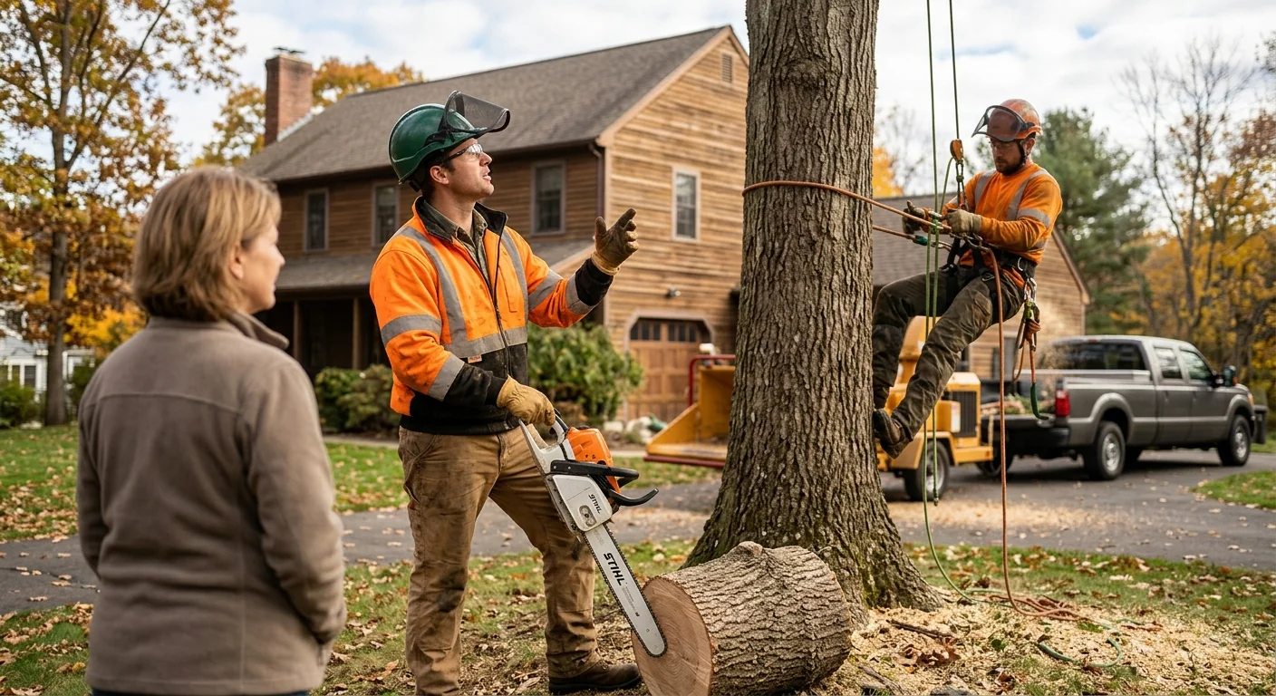 Crane lifting a large tree section over a Middletown backyard during removal