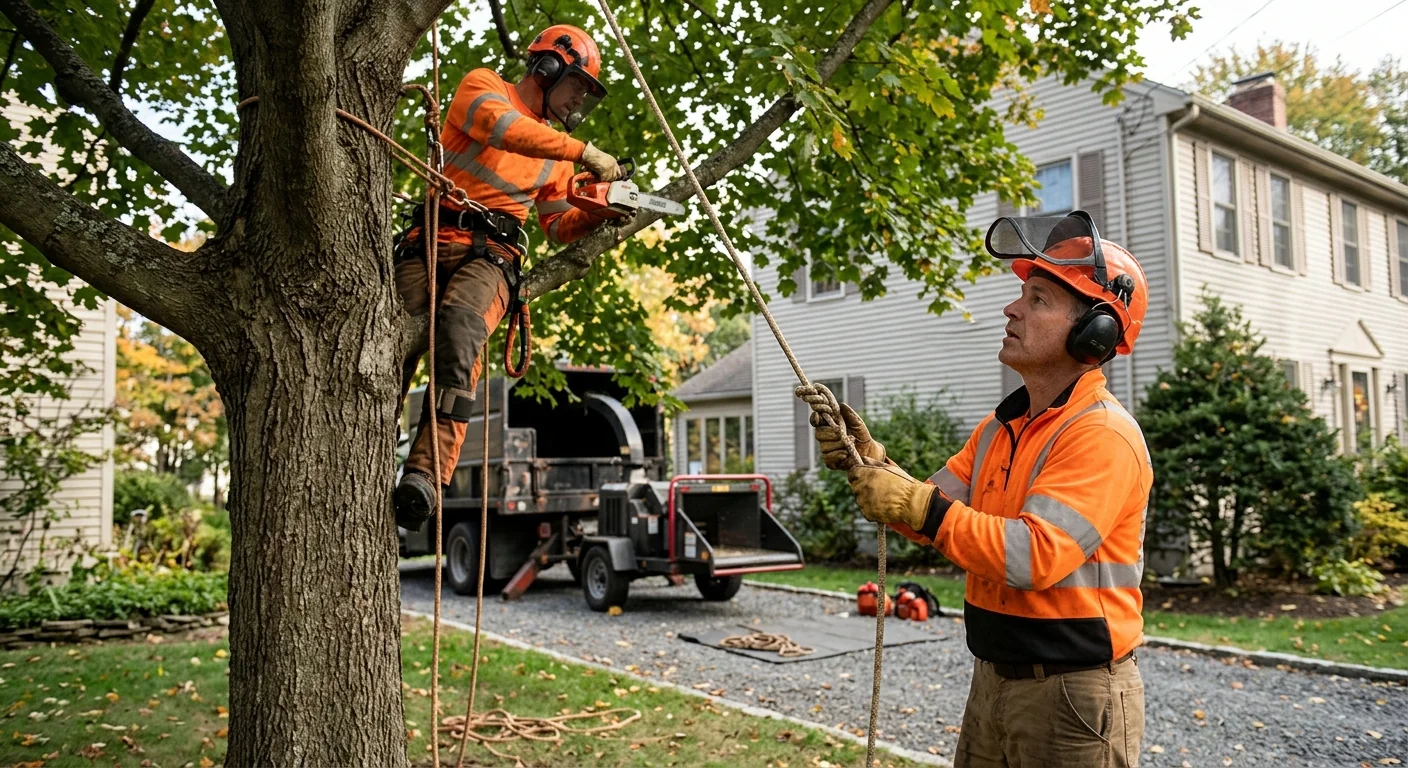 Crew clearing a wooded residential lot with tracked equipment in Middletown