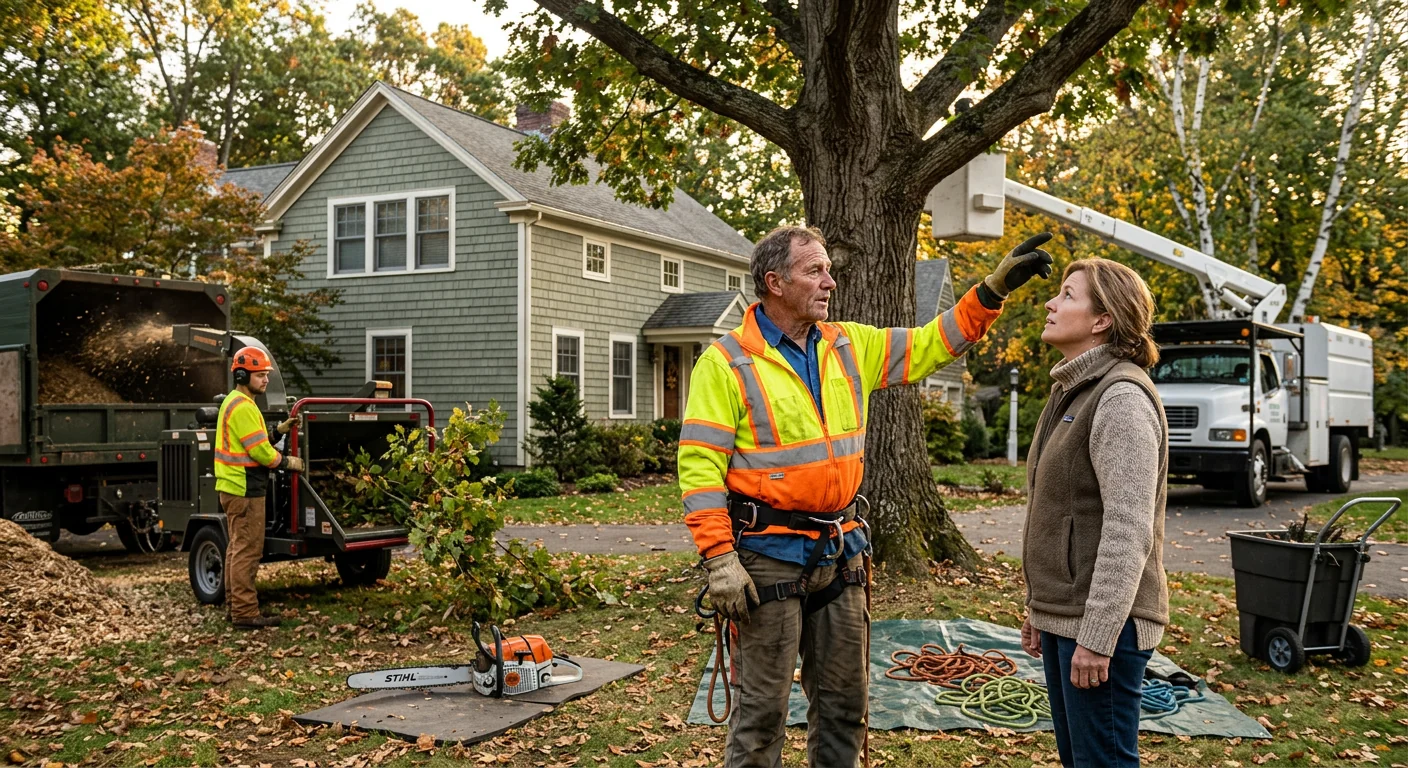 Arborist inspecting a mature tree for defects during a Middletown risk assessment