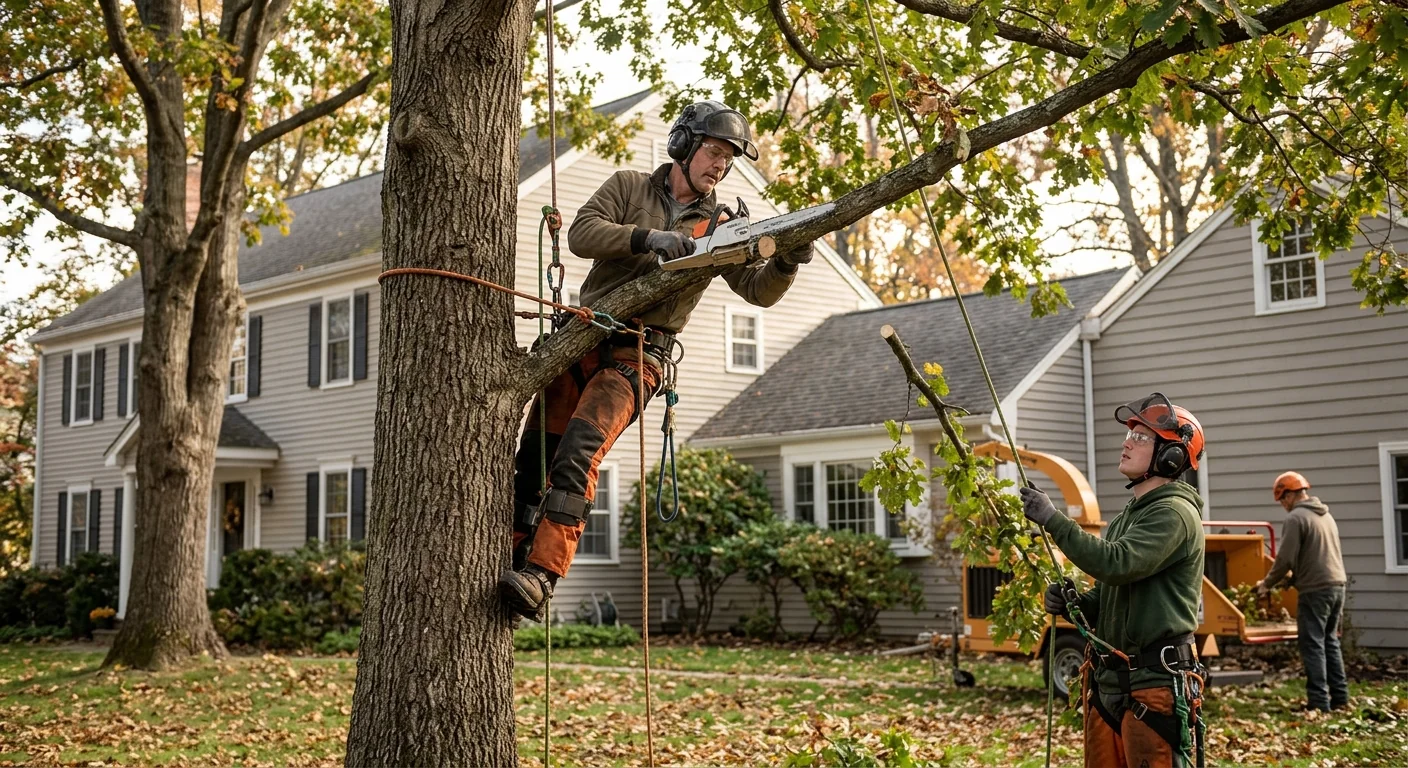 Arborist reviewing a written tree removal estimate with a homeowner in Middletown