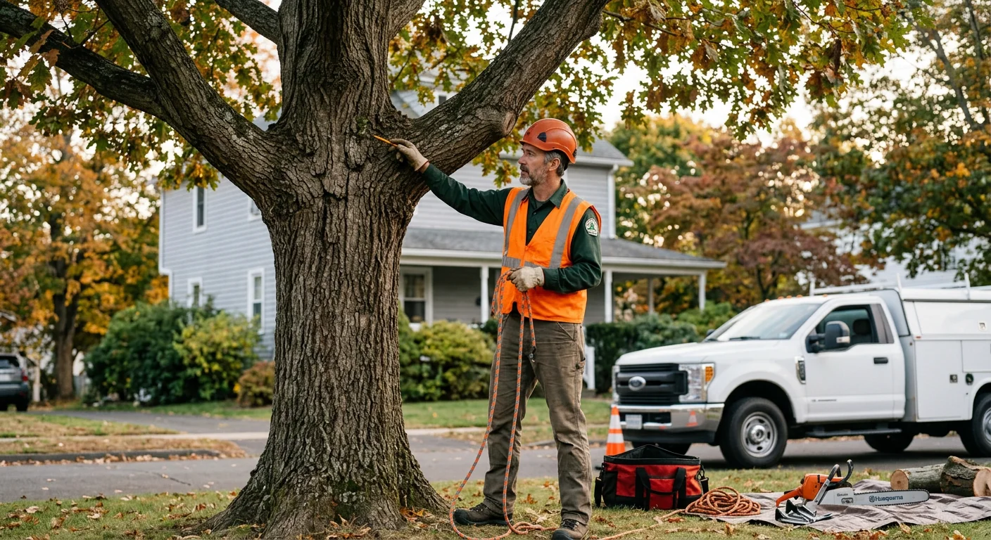 Arborist assessing a mature oak before scheduled tree work in Middletown