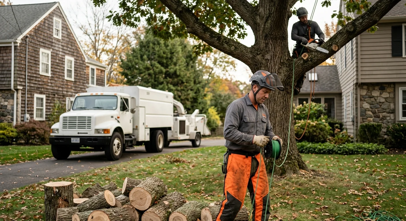 Tree service crew assessing a mature hardwood on a Middletown residential property
