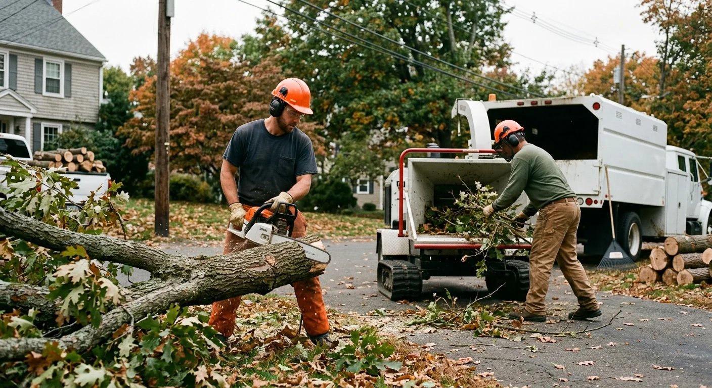 Homeowner reviewing a written tree trimming estimate on a clipboard